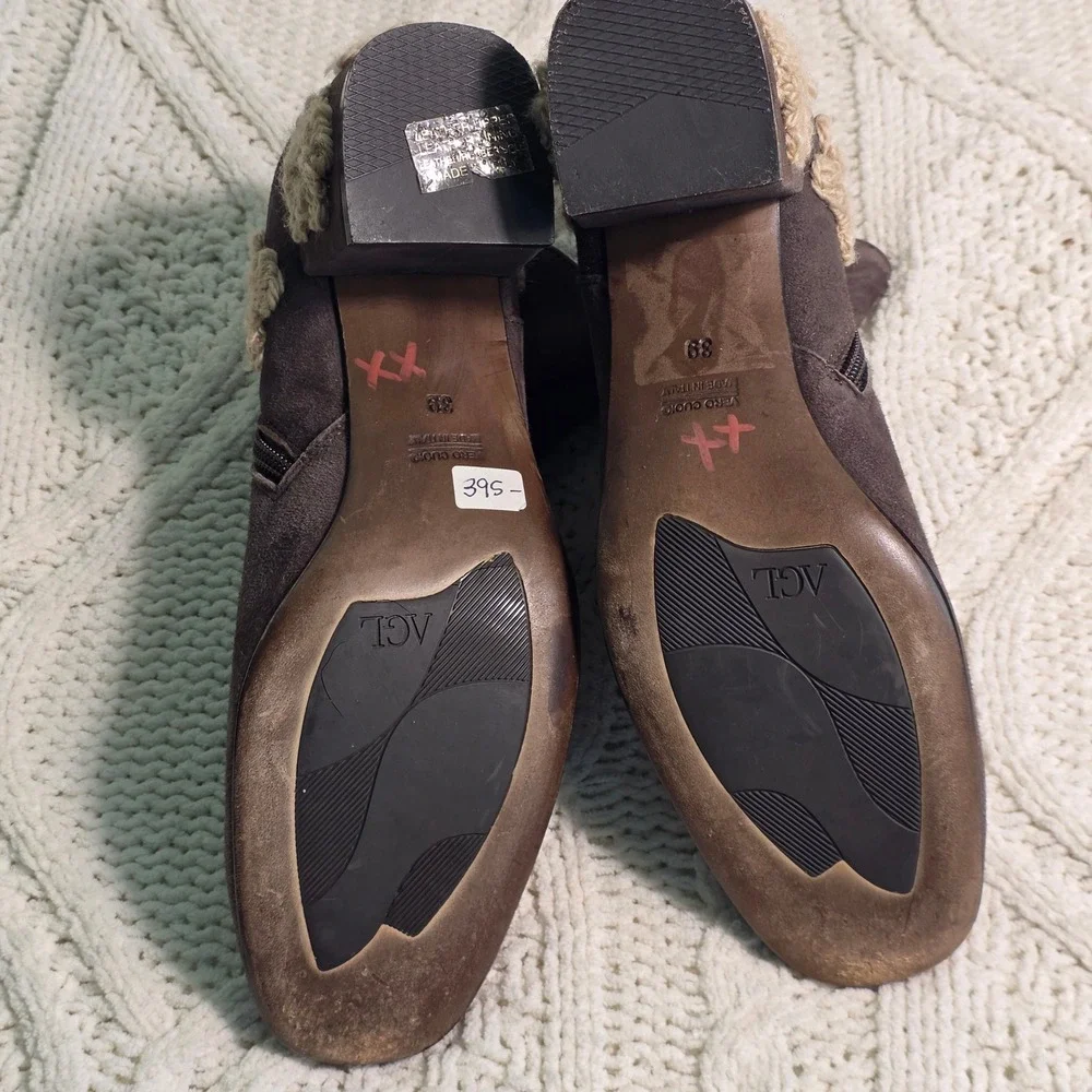 AGL Attilio Giusti Leombruni Suede Floral Ankle‎ Boots Brown Womens 39 Excellent